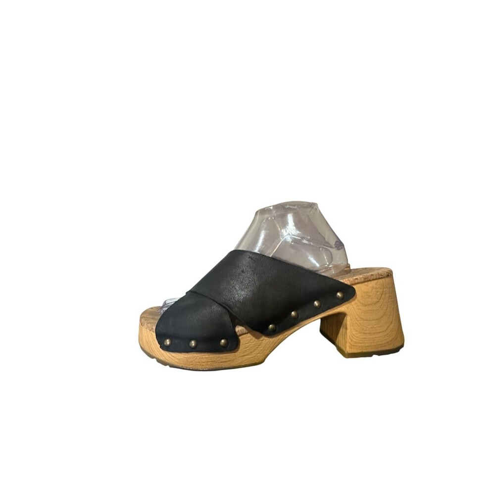 Kork-Ease Womens Tatum Black Leather Slide Platform Heel Sandal US 10 Boho Y2K